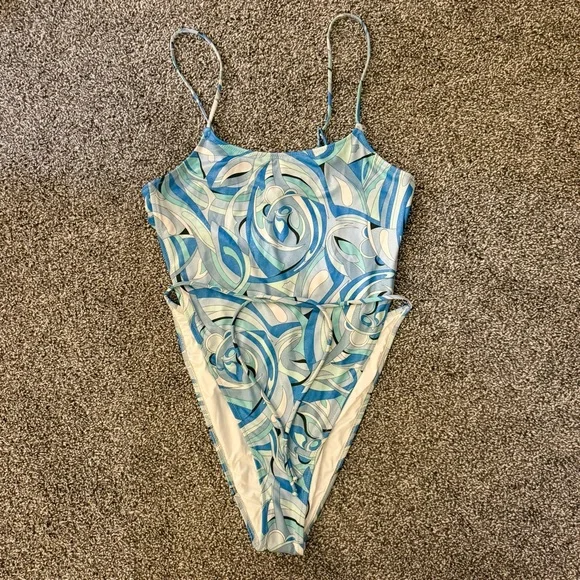 Monica Hansen Beachwear Vintage Chic Money Maker Abstract Blue one piece size M - Picture 4 of 7